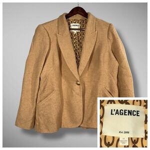 L'Agence Blazer Womens 14 Tan‎ Chamberlain Single Button Tweed Double Vented